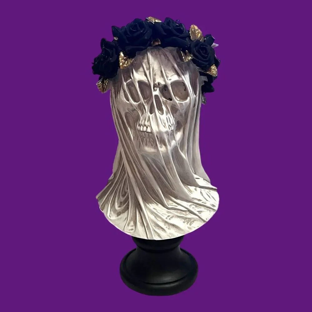 Veiled Lady Woman  Skeleton Bust Light Up LED Figure Goth Decor Halloween